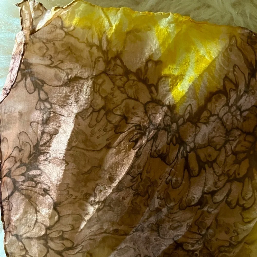 Silk Brown/ Gold Floral Tie Dyed Vintage 80’s Scarf